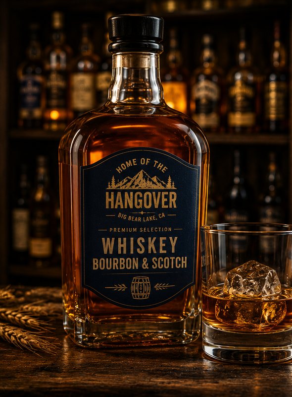 Whiskey, bourbon, and scotch selection at Home of the Hangover