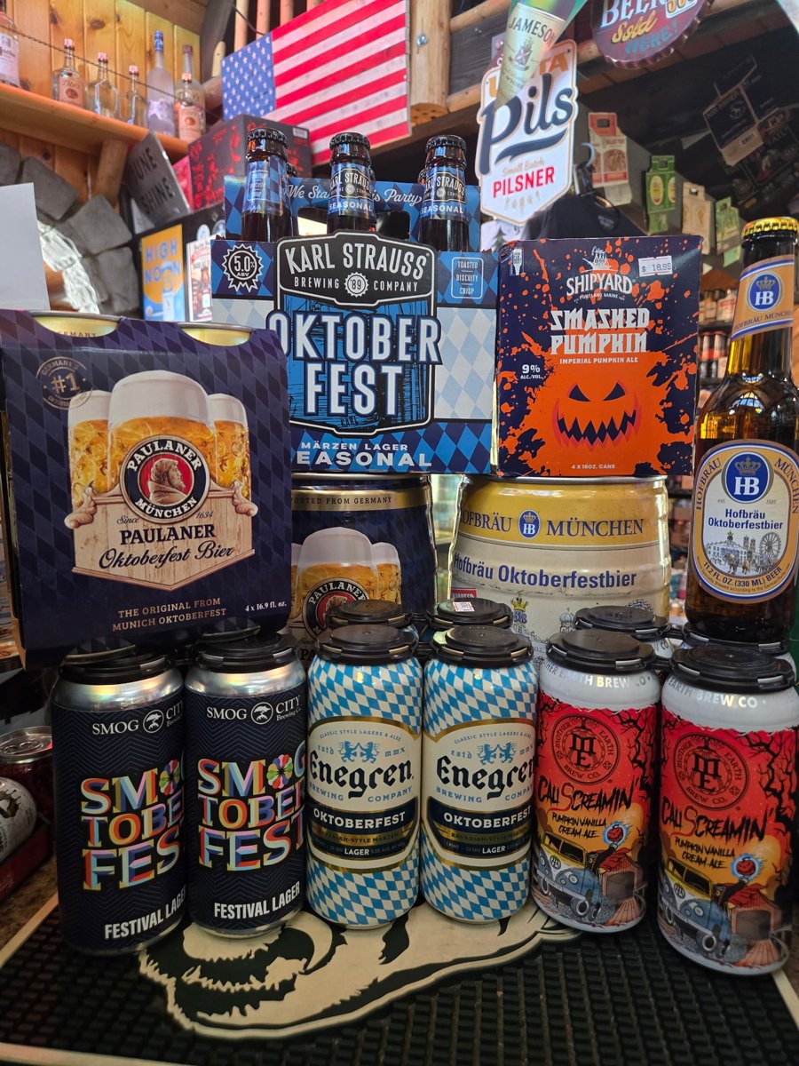 Paulaner, Hofbräu, Karl Strauss, and other Oktoberfest and pumpkin beers on display