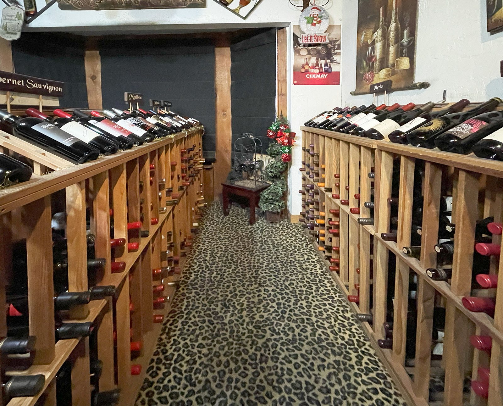 Wine room racks inside Home of the Hangover in Big Bear Lake